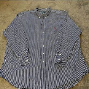 Ralph Lauren 4xlt Navy Blue & White Stripe Long-sleeve Button-front Button-down